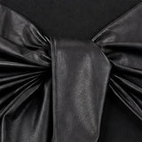 Noirelle – Long-Sleeve Bodycon Mini Dress with Faux-Leather Wrap Tie