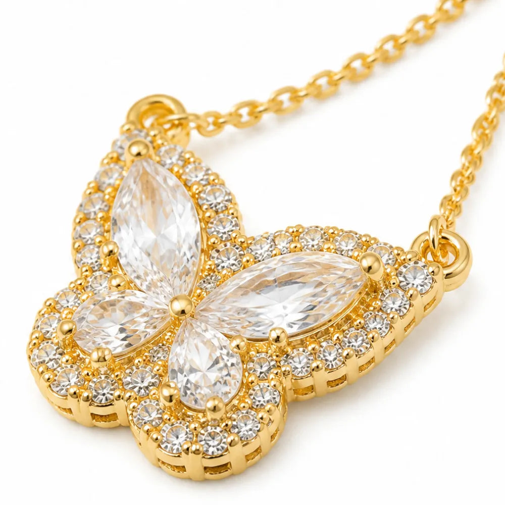 Papillore – Sparkling butterfly drop earrings, gold-tone cubic zirconia, delicate everyday elegance