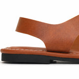 Solvea – Asymmetric Double Strap Flat Sandals for Women, Caramel and Black