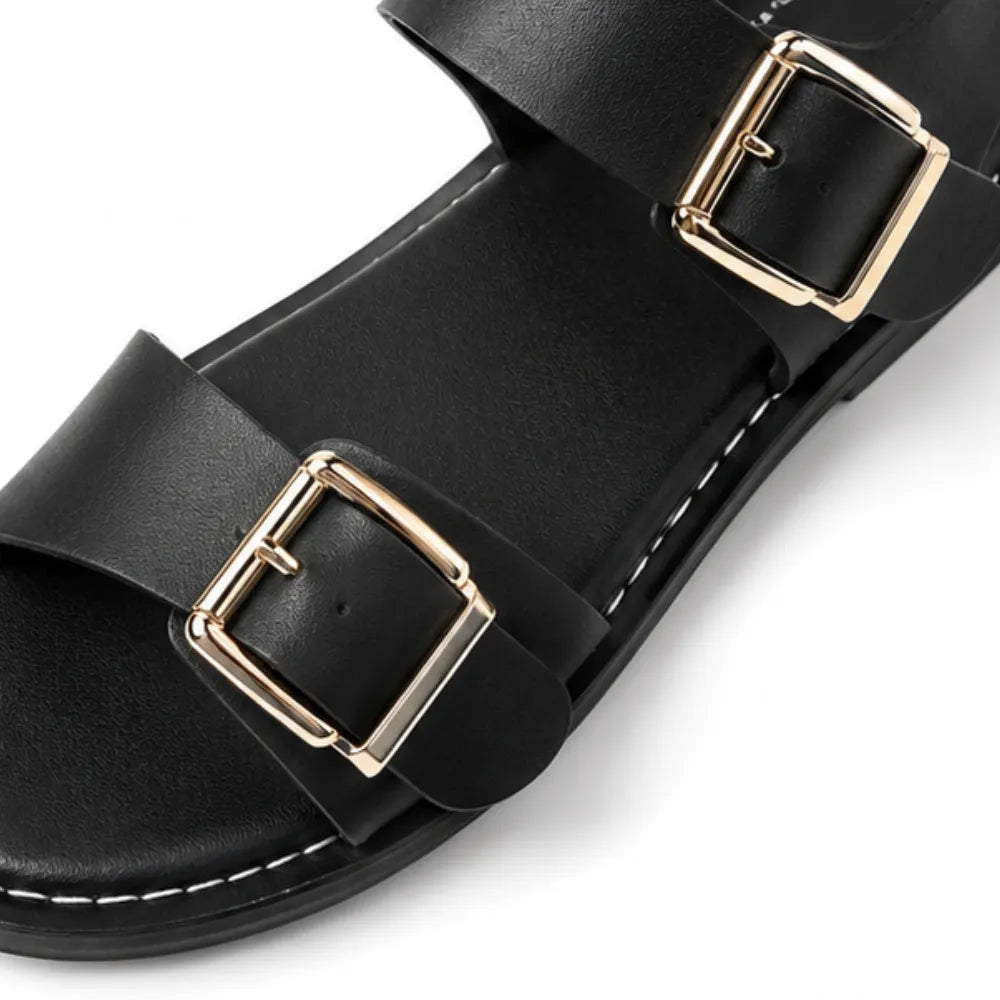 Marelle – Double Buckle Flat Slide Sandals for Women