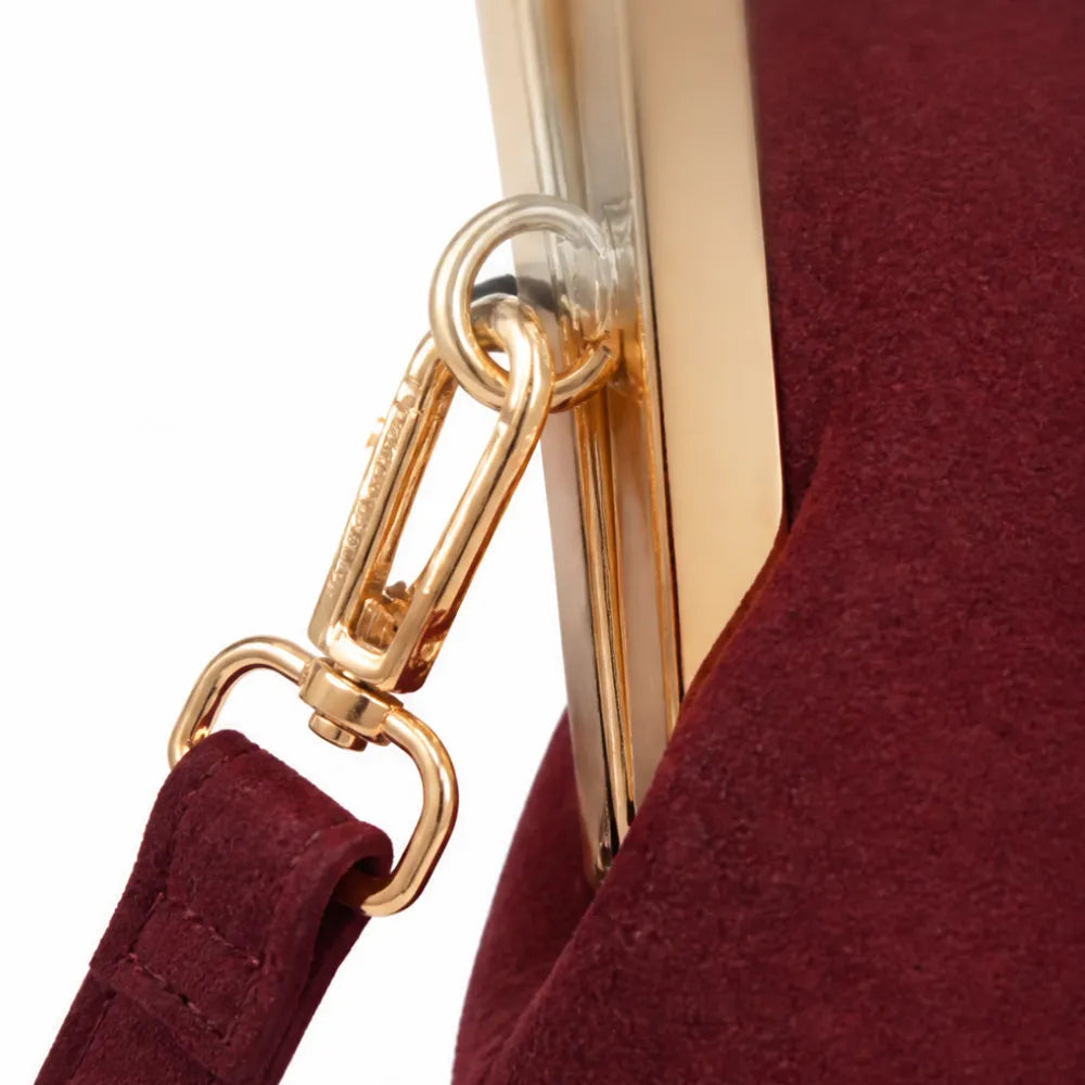 Marelli – Suede-look shell bag with gold tone-frame clasp and crossbody strap