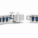 Sereva – Art Deco Sapphire Look Tennis Bracelet with Diamond-Look Clasp, Silver-Tone