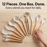 Culinara – 12 Piece Silicone Kitchen Set with Wooden Handles