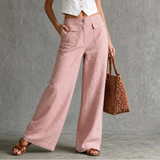 Lunavia – Linen-look wide-leg pants with pockets, high waist