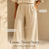 Lunavia – Linen-Look Two-Piece Set with Ruffle Sleeves and Wide-Leg Pants