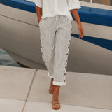 Marena – Striped Side-Button Cropped Summer Pants for Women