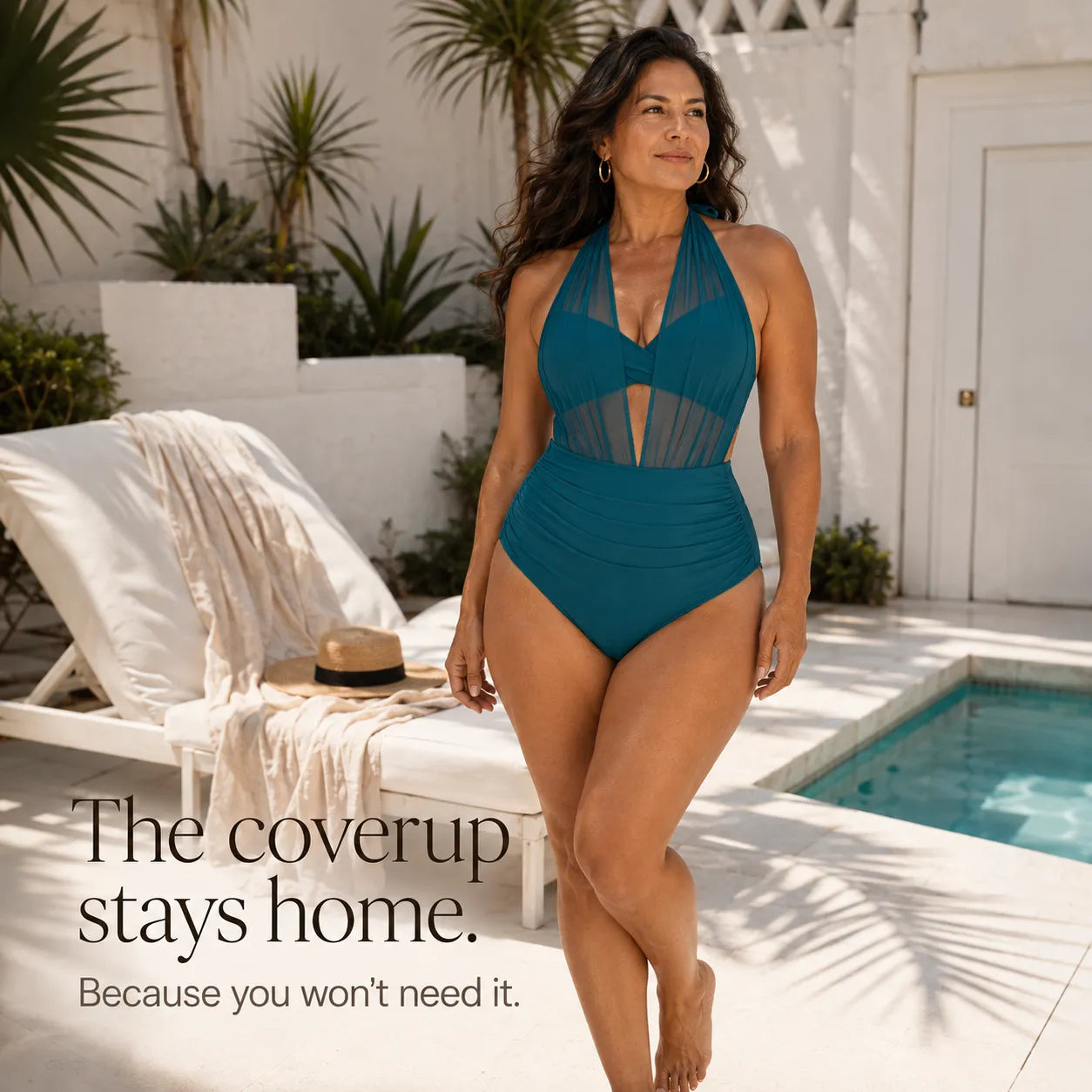 Vayara – Halter Tummy Control Swimsuit with Mesh-like V-Neck