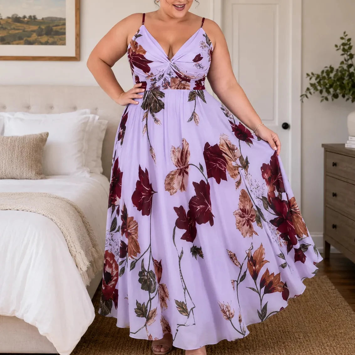 Florenza – Floral Spaghetti Strap Maxi Dress with V-Neck