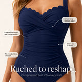 Marenza – Scalloped Cross-Wrap Tummy Control One-Piece Swimsuit