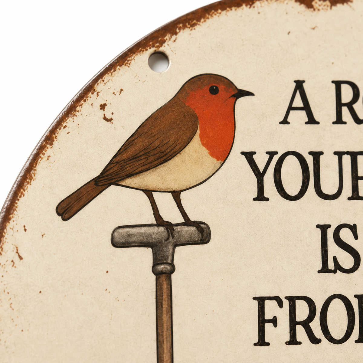 Rosethorne – Vintage Robin Memorial Garden Sign, Round Plaque with Robin Verse