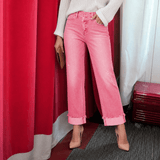 Denvie – Women's High-Waisted Crossover Straight-Leg Jeans