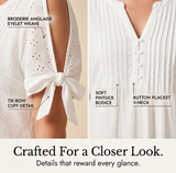 Florenza – Women's Eyelet Midi Dress with Tie-Bow Sleeves