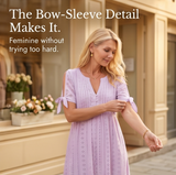 Florenza – Women's Eyelet Midi Dress with Tie-Bow Sleeves