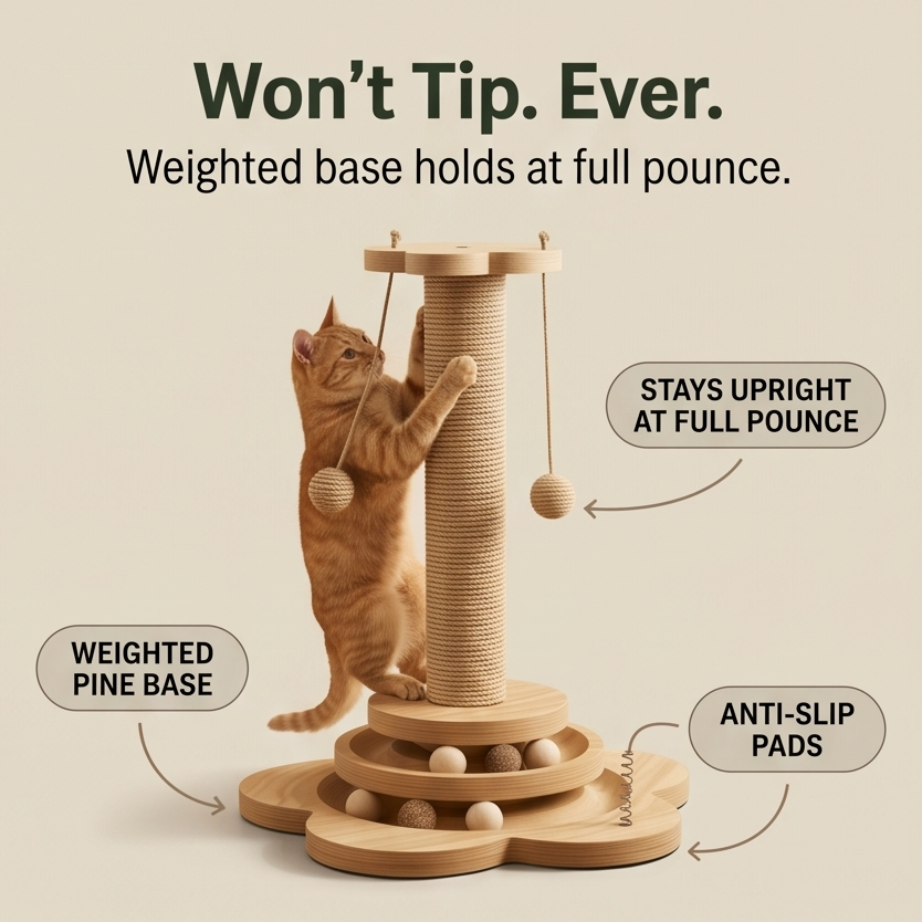 Purrch 3-in-1 Cat Scratching Post with Ball Track and Feather Wand