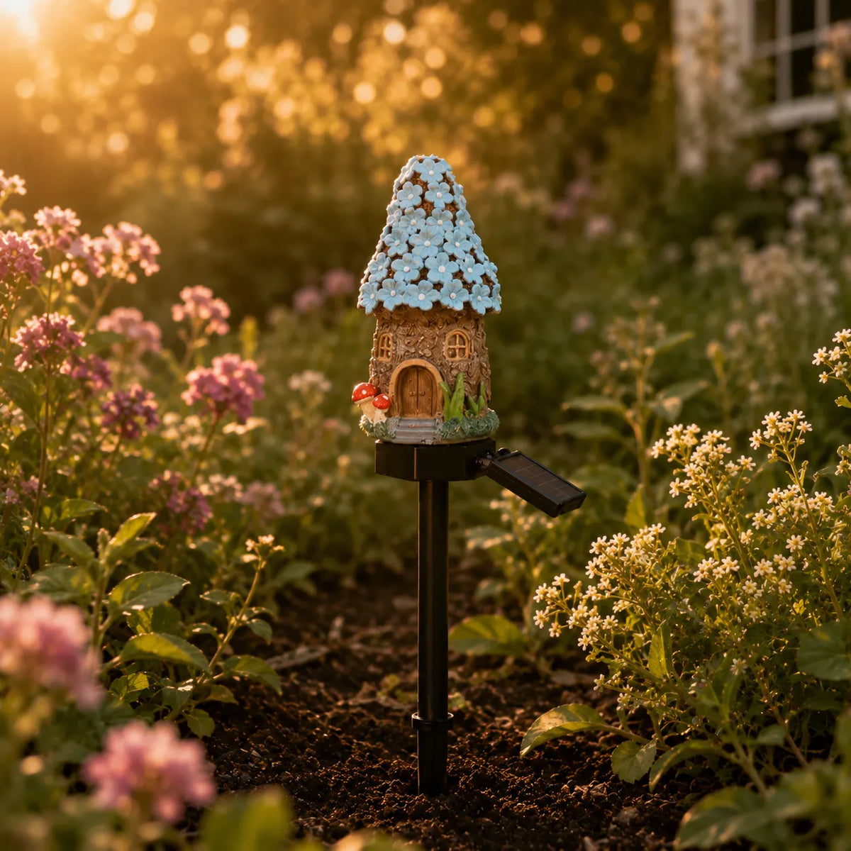Lunavia – Solar Fairy Cottage Garden Stake Light, Hand-Sculpted Resin, Auto-On Warm LED
