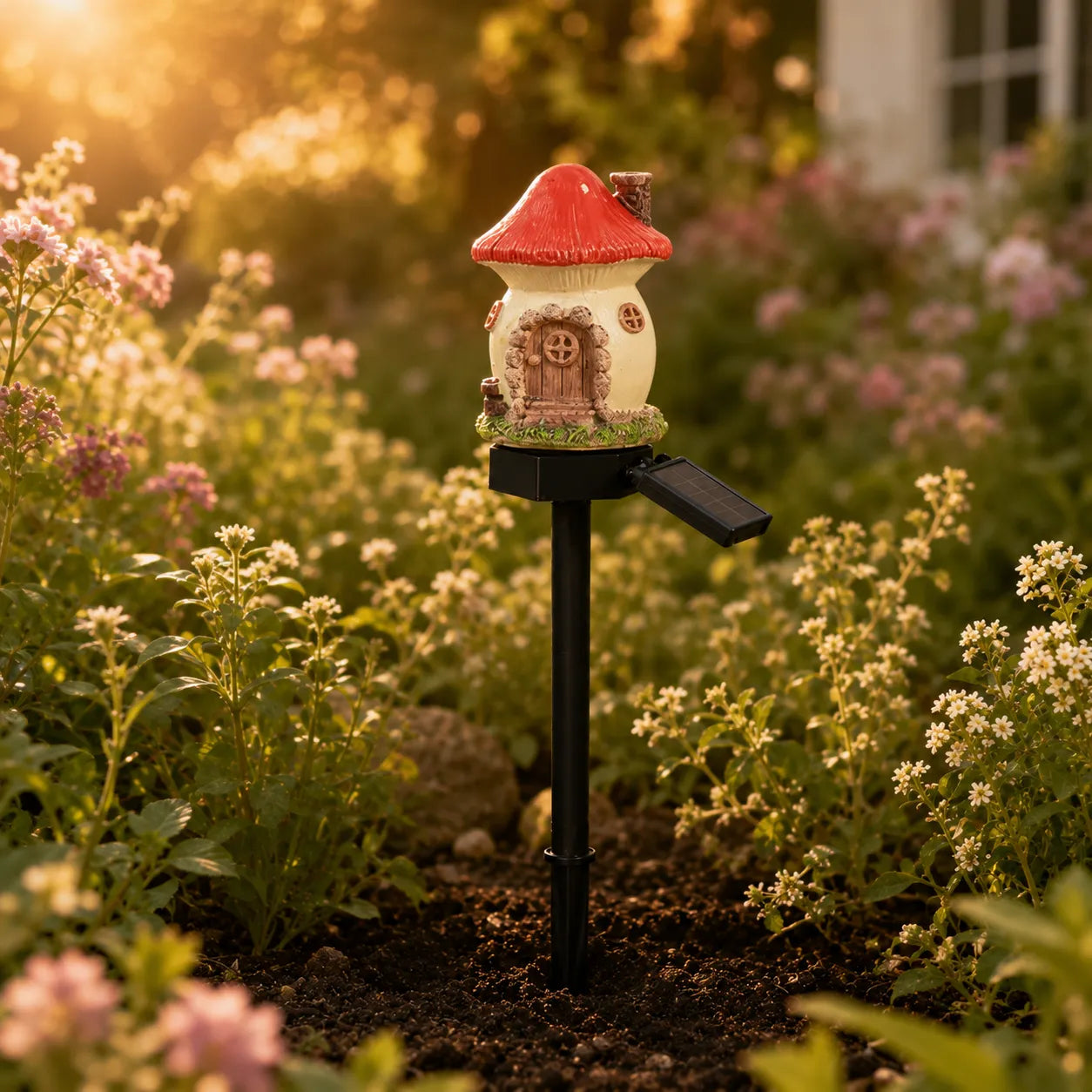 Lunavia – Solar Fairy Cottage Garden Stake Light, Hand-Sculpted Resin, Auto-On Warm LED