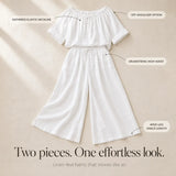 Soléne – Off-Shoulder Drawstring Top & Wide-Leg Pants 2-Piece Set