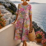 Soleia – Watercolor print flowing midi dress with pockets
