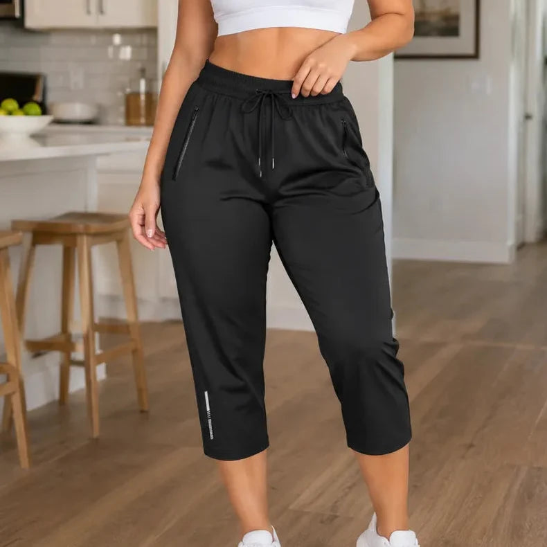 Movella – Stretchy Capri Pants with Zip Pocket for Women