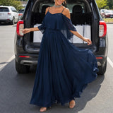 Solavia – Cold Shoulder Chiffon-like Maxi Dress for Weddings & Formal Events