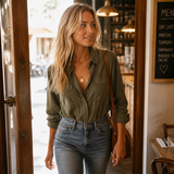 Lunavia – Loose Lapel Button-Down Shirt with Flap Pockets, Wrinkle-Free Long Sleeve Top for Women