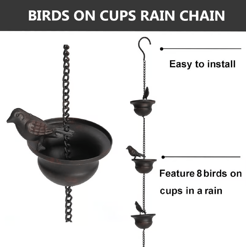 RainPerch – Bird Rain Chain for Garden Charm