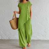 Elovena – Asymmetric Hem Matching Set with Wide-Leg Pants