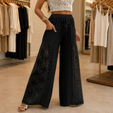 Lunavia – Floral lace-look wide-leg pants with drawstring waist and pockets