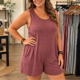 Wearlyn – Plus Size Sleeveless Romper with Pockets, Soft Stretch Jumpsuit for Women