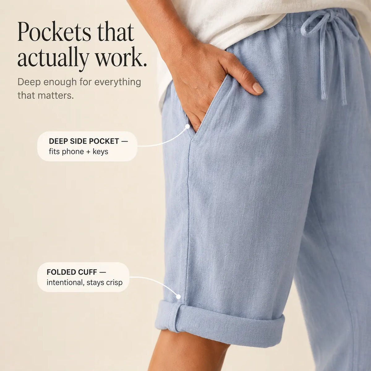 Sundara – Pull-on linen-look capri pants for women