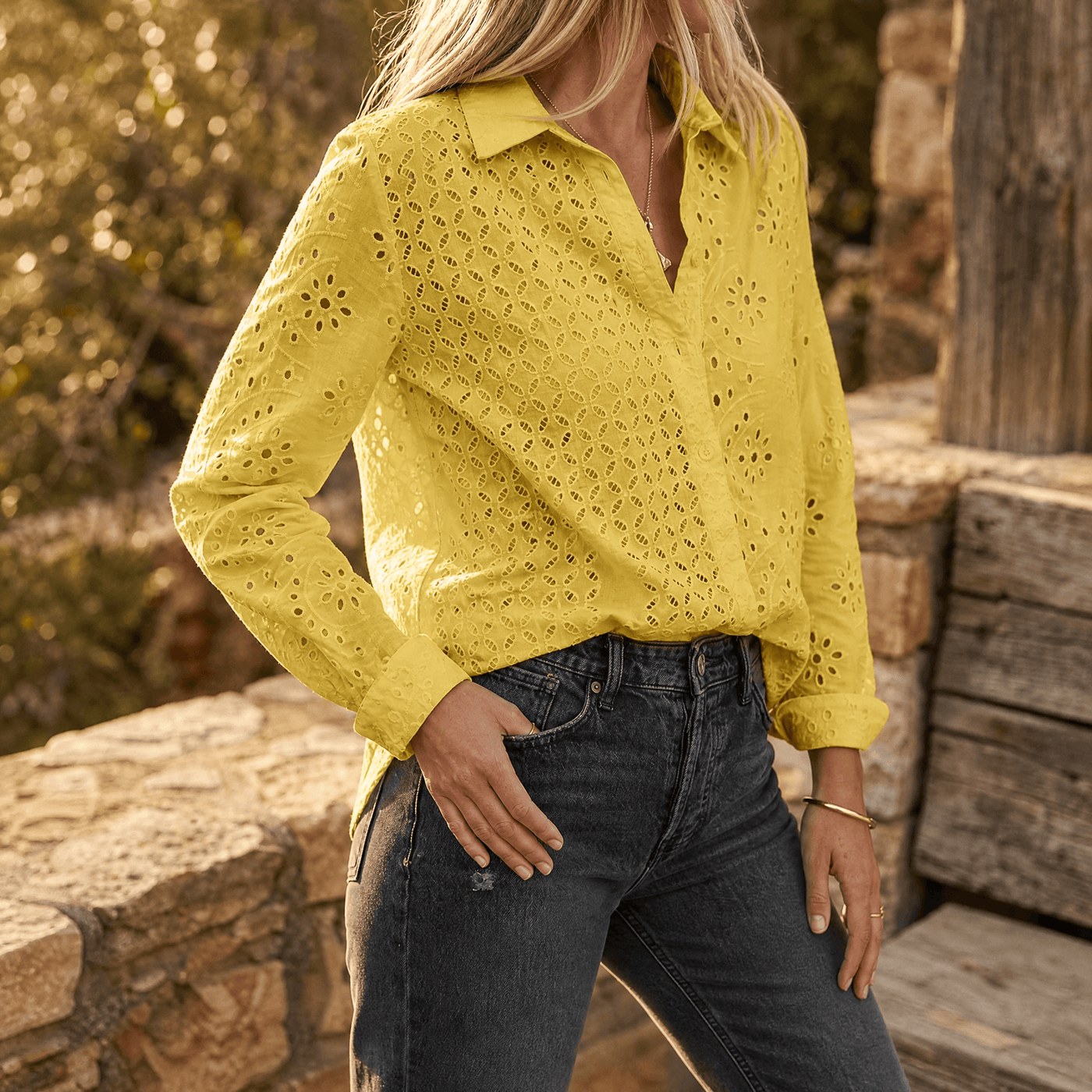 Florelle – Embroidered Eyelet Button Blouse