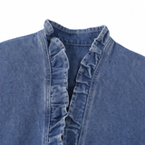Florelle – Open Front Ruffle Trim Denim-look Jacket for Women