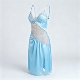 Florelle - Women's floral embroidered mesh nightgown with high slit