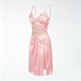 Florelle - Women's floral embroidered mesh nightgown with high slit