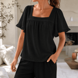 Florelle – Women's Square Neck Flutter Sleeve Blouse