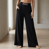 Florena – High Waist Wide Leg Trousers with Chain Accent