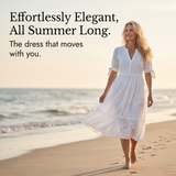 Florenza – Women's Eyelet Midi Dress with Tie-Bow Sleeves