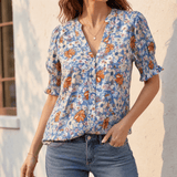 Florenza – Women's Floral Puff Sleeve V-Neck Blouse
