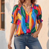 Florenza – Women's Floral Puff Sleeve V-Neck Blouse