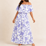Florevia – Women's Off-Shoulder Floral Maxi Dress with Pockets