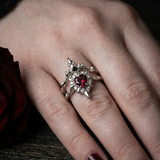 Noctelle – Pierced Heart Ring Set with Garnet Stone