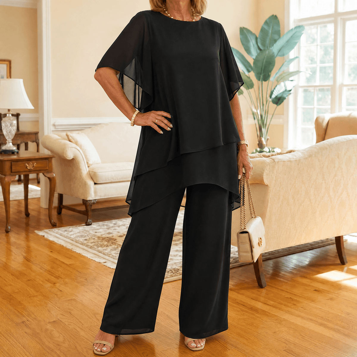 Graziella – Chiffon Two-Piece Set with Asymmetric Top