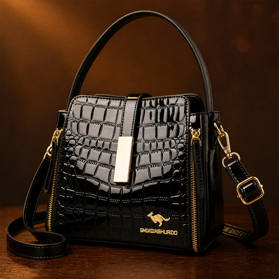 Velora – Glossy Croc Crossbody Handbag