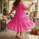 Wearbella – Flowy V-Neck Eyelet Dress for Curvy Fit