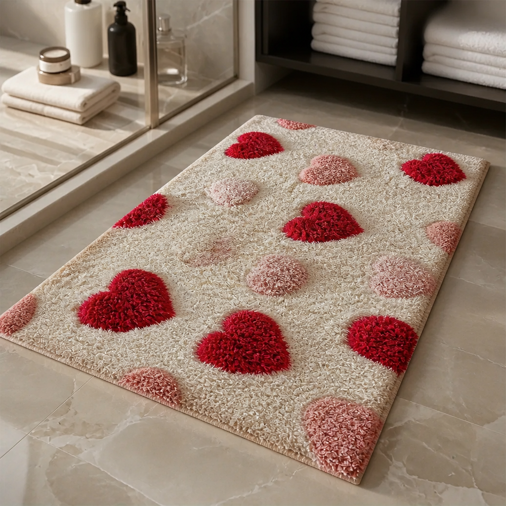 Softhome – Heart Pattern Plush Non-Slip Doormat