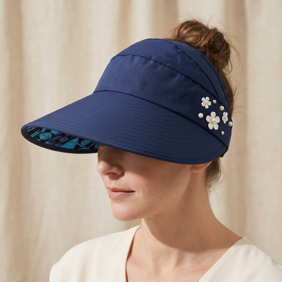 Solwen – Wide Brim Sun Visor with Ponytail Opening