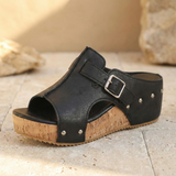Solana – Retro Cork Wedge Sandals with Rivet Detail