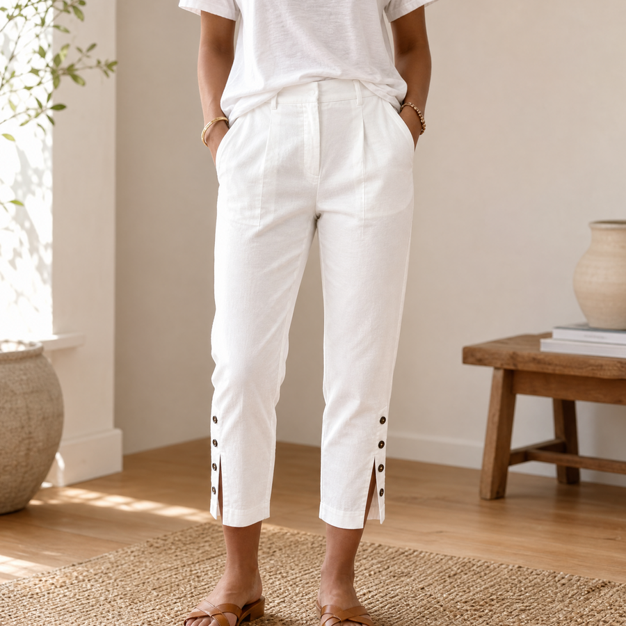 Lunessa – Button-Hem Cropped Cotton Pants