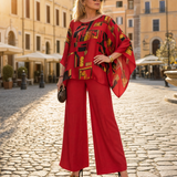 Vesara Elegant Batwing Top & Wide-Leg Pants Set