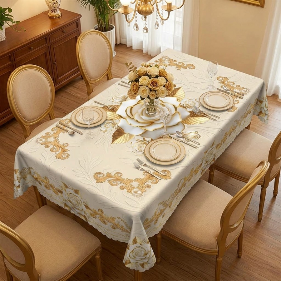 Rosalina – Embossed gold rose waterproof tablecloth